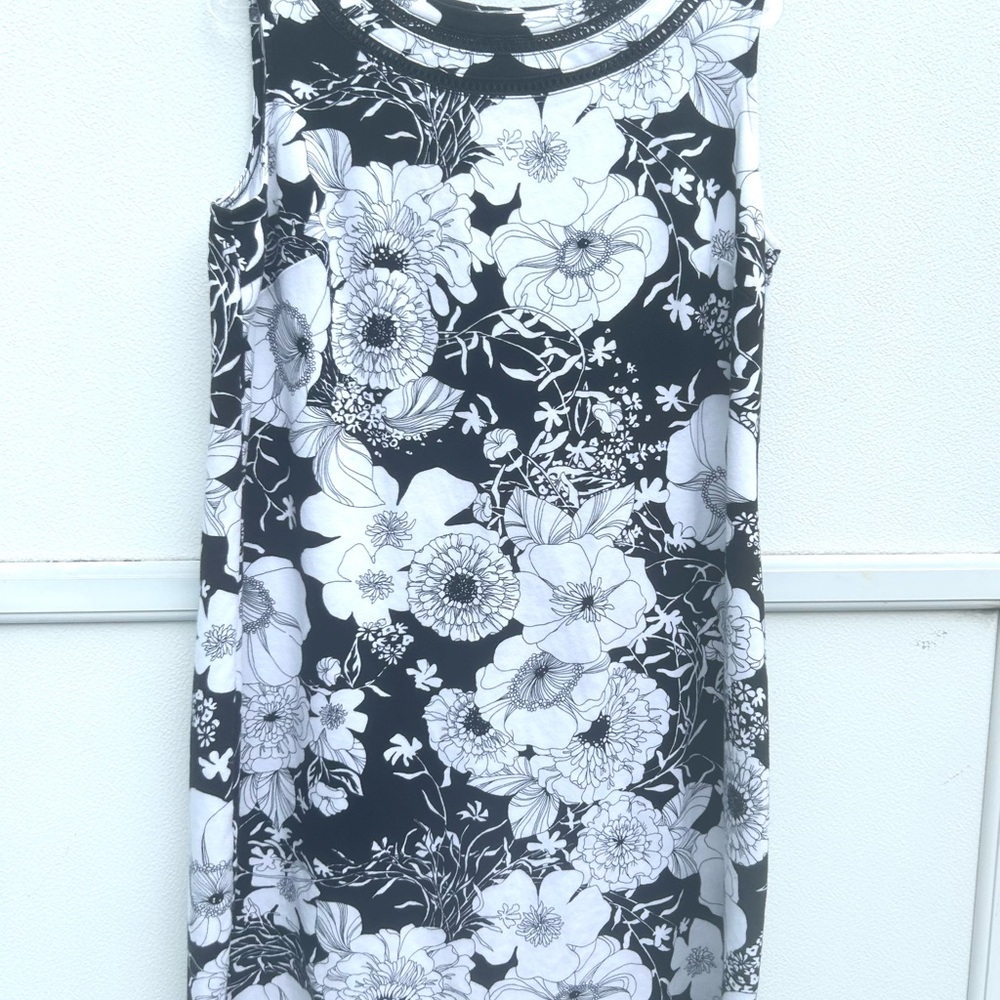 Talbots Floral Sleeveless Dress Women’s 1X Black/white 100% Cotton Shift Stretch - Picture 2 of 14